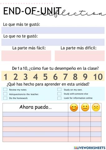 End of unit reflectio form