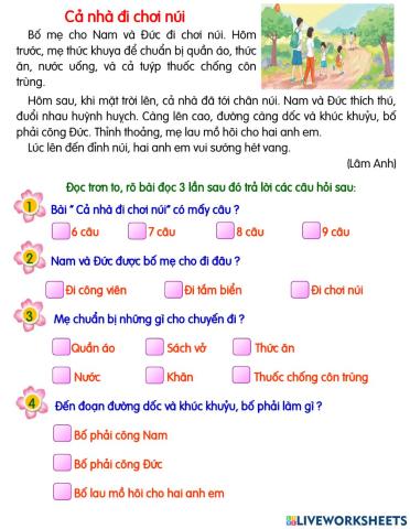 Tập đọc - Cả nhà đi chơi núi