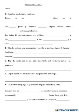 Repaso tema 3 de Sociales 3º Primaria