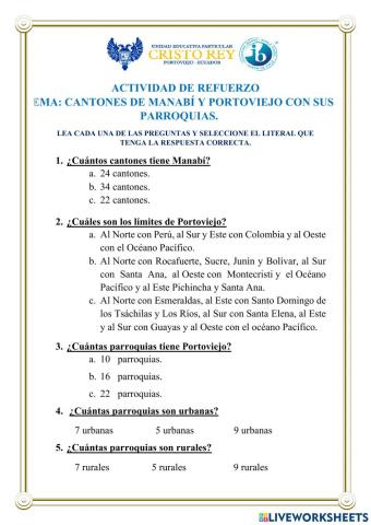Los cantones de Manabí y las parroquias urbanas y rurales de Portoviejo