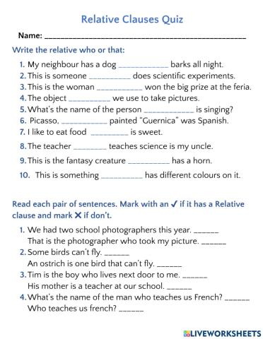 Relative Clauses Who & That
