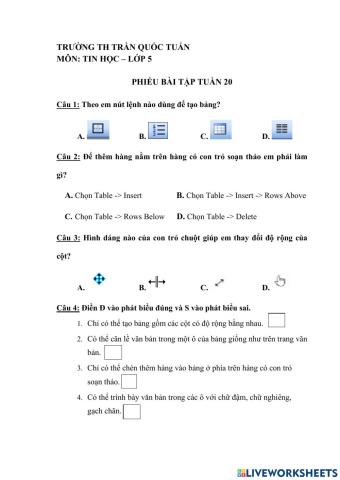 BT tin học lớp 5 - tuần 20