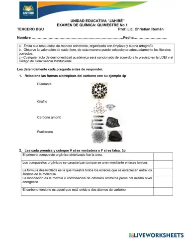Examen química tercero bgu