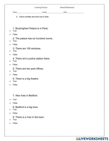 Listening Grade 5-True-False