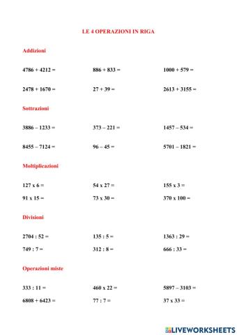 Le 4 operazioni in riga
