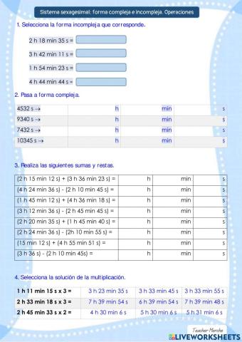 Sistema sexagesimal. Horas, minutos y segundos