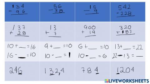 Resta y suma de llevadas