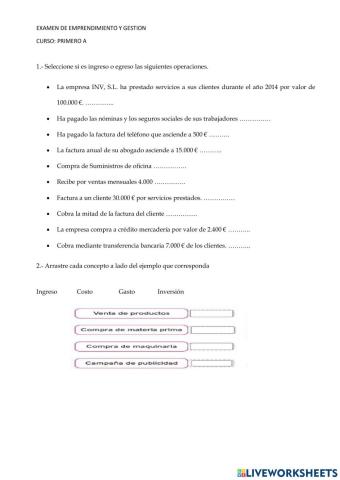 Examen quimestral de emprendimiento primero a