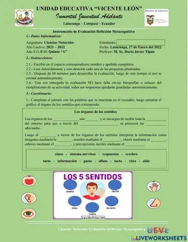 Evaluación Metacognitiva Ciencias Naturales