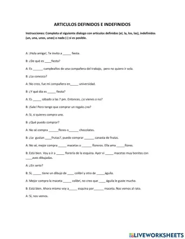 Artículos definidos e indefinidos