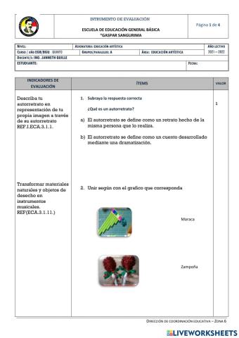 Instrumento de evaluación de quinto