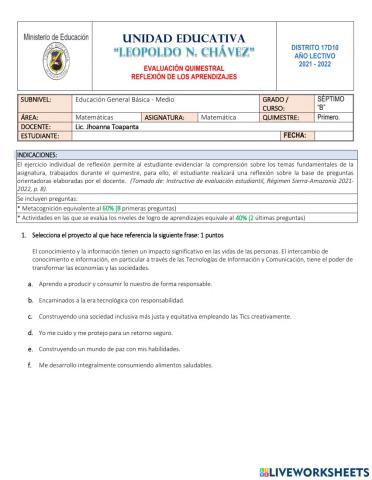 Evaluacion de matematicas
