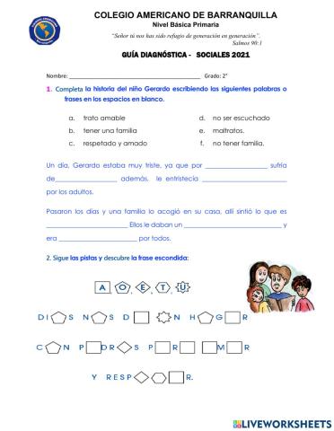 Ficha diagnóstica de sociales. 