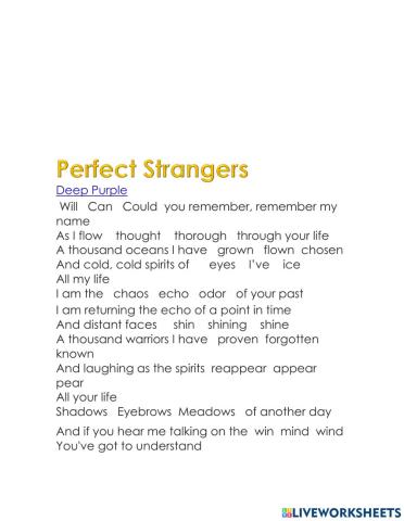 SONG Perfect strangers Deep purple