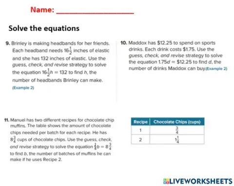 Solve one step equation