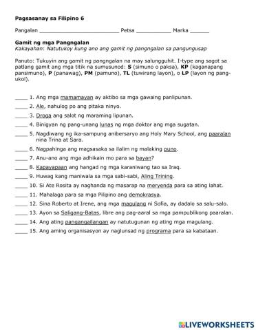 Pagsasanay sa Filipino 6