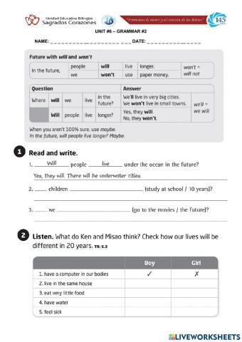 Will Won't Worksheet