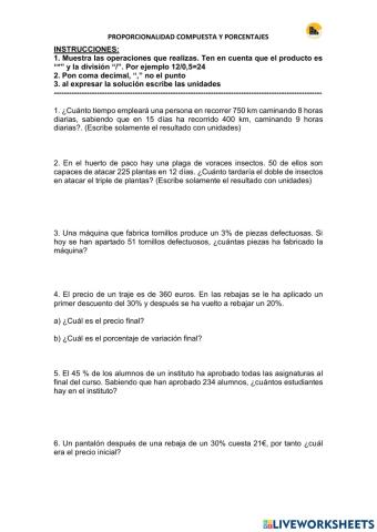 Proporcionalidad y porcentajes