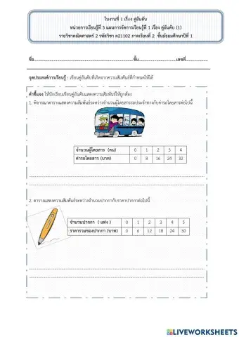 ใบงานที่ 1 กราฟและความสัมพันธ์เชิงเส้น