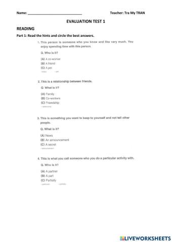 Global English 3 - Evaluation test 1
