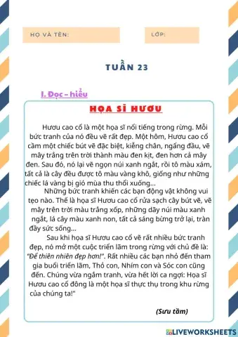 Phiếu bài tập tiềng việt tuần 23 lớp 2