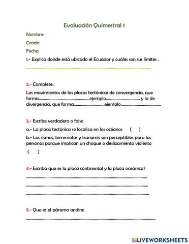 Examen quimestral 1 sociales