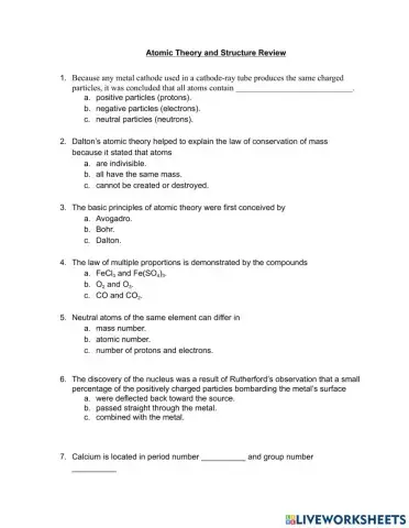 Atomic Theory and Structure Review