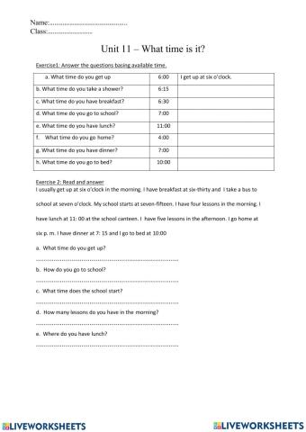 Unit 11- What time is it?