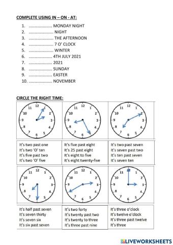Prepositions of time - telling the time
