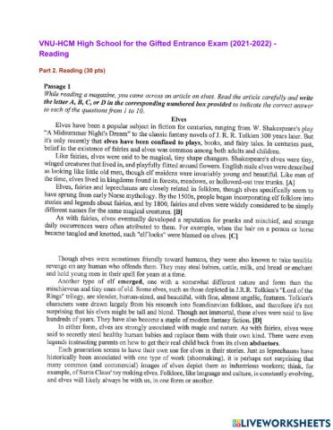 VNU-HCM High School for the Gifted Entrance Exam (2021-2022) - Reading