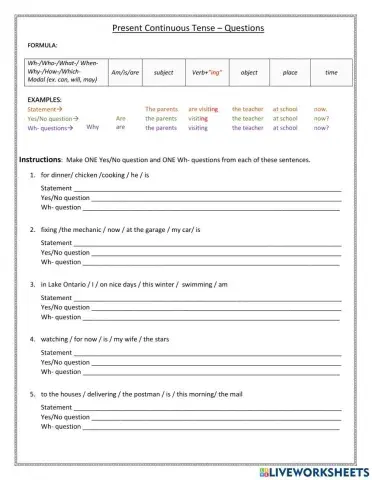 Present ContinuousTense-Questions