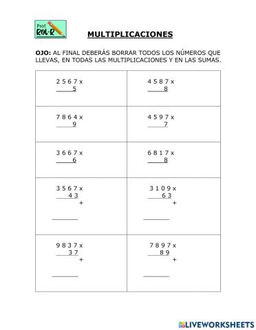 Multiplicaciones 1,2,3 cifras