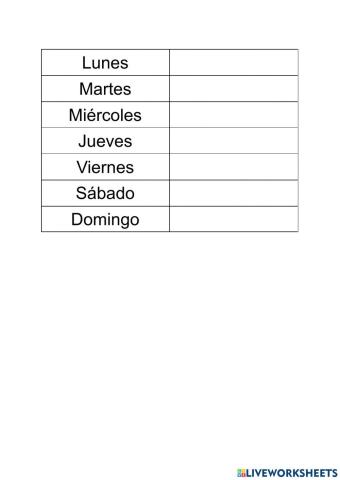 Dias de la semana en ingles