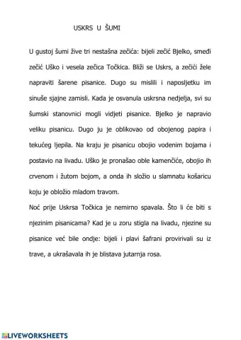 Imenice, glagoli i pridjevi : Uskrs u šumi