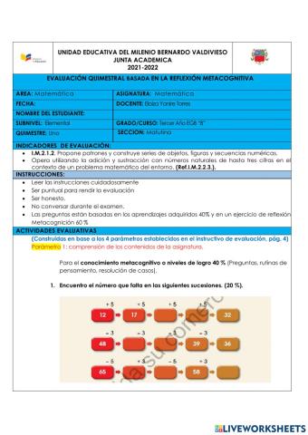 Actividades evaluativas matematica