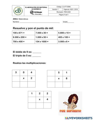Multiplicación con decenas completas