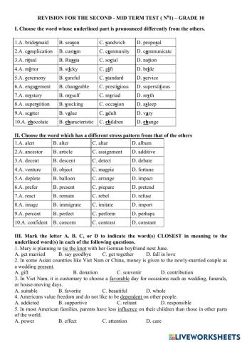 Revision for the second - mid term test ( n01) – grade 10