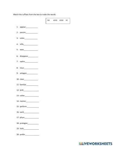 Suffixes -ize, -ance, -ence, -ist