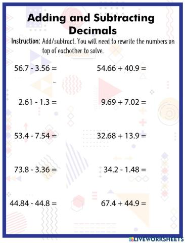 Adding and Subtracting Decimals