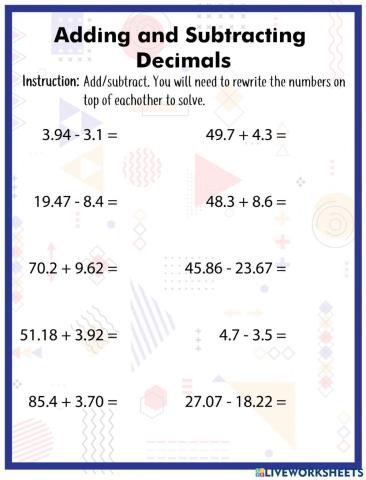 Adding and Subtracting Decimals