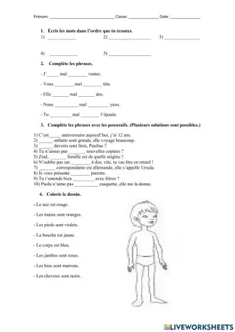 Avoir mal et possessifs