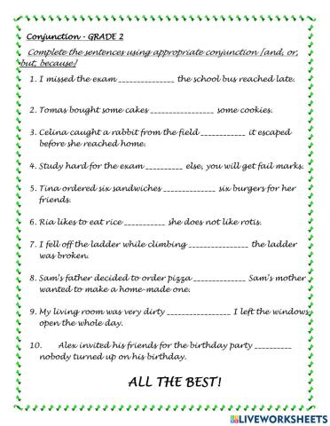 Conjunctions -Grade 2
