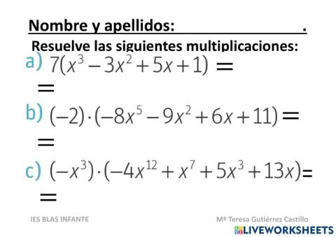 Multiplicación de monomios y polinomios