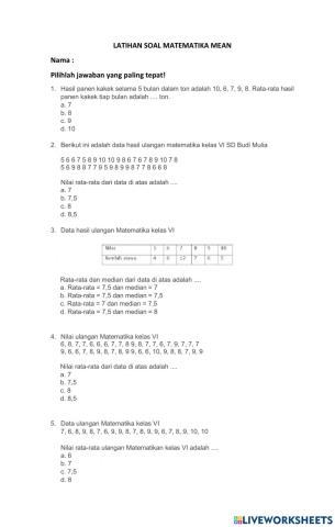 Mean Matematika Kelas VI