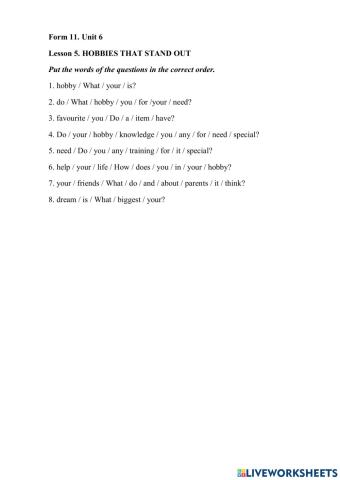 Unit 6. Unusual hobbies