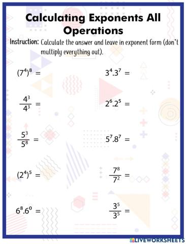 Calculating Exponents All Operations