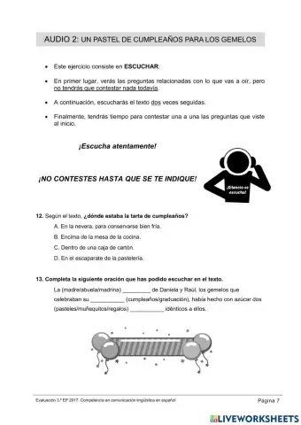 Comprensión oral: Un pastel de cumpleaños para los gemelos