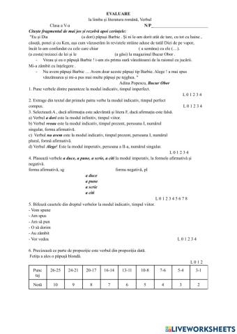 Evaluare Verbul