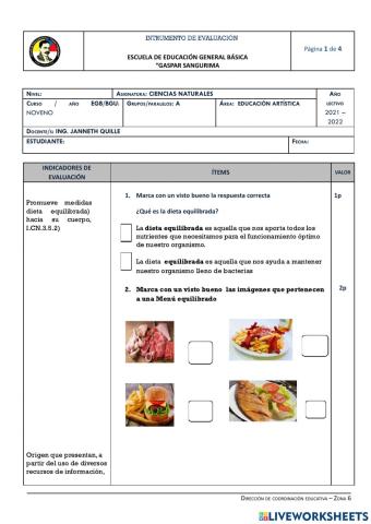 Instrumentos de evaluacion de noveno del primer quimestre