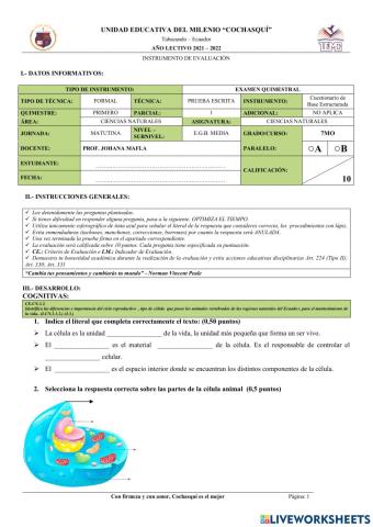 Examen de ciencias naturales 7mo